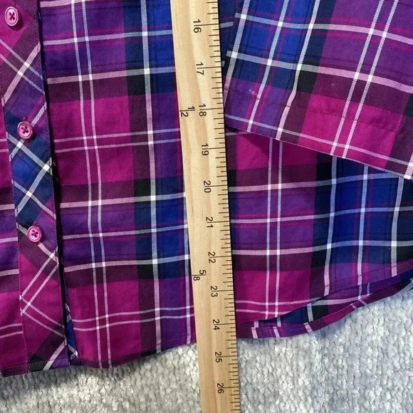 INVESTMENTS Gold Label Non-Iron Blouse 14P Women's Shirt Christine Purple Plaid - Picture 7 of 9